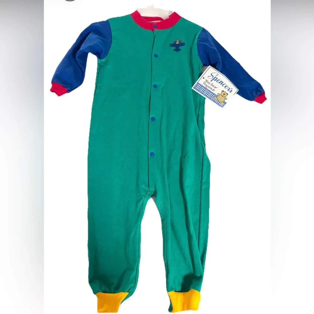 Spencer's Vintage made in USA Teal and Red Baby One piece NWT
